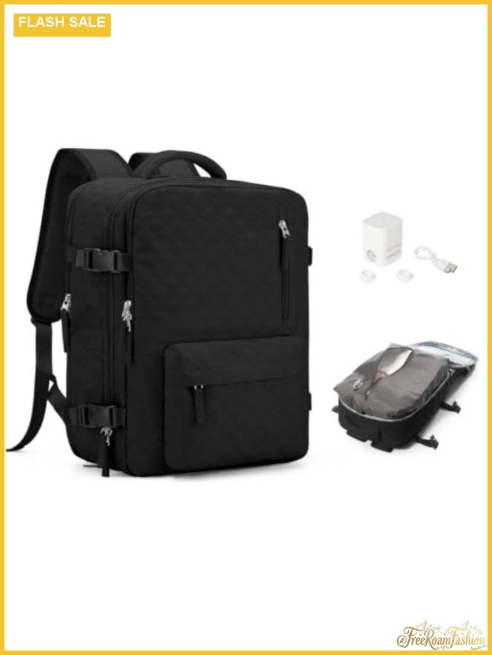Vacuum Compression Travel Backpack with Air Pump, Waterproof Laptop Carry On,